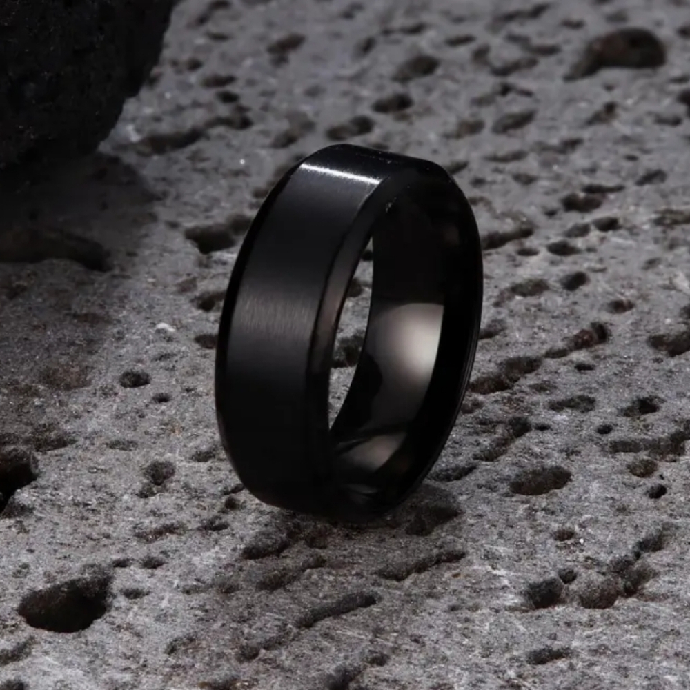 Stainless Steel Men's Black engagement or casual ring Matte Finish.